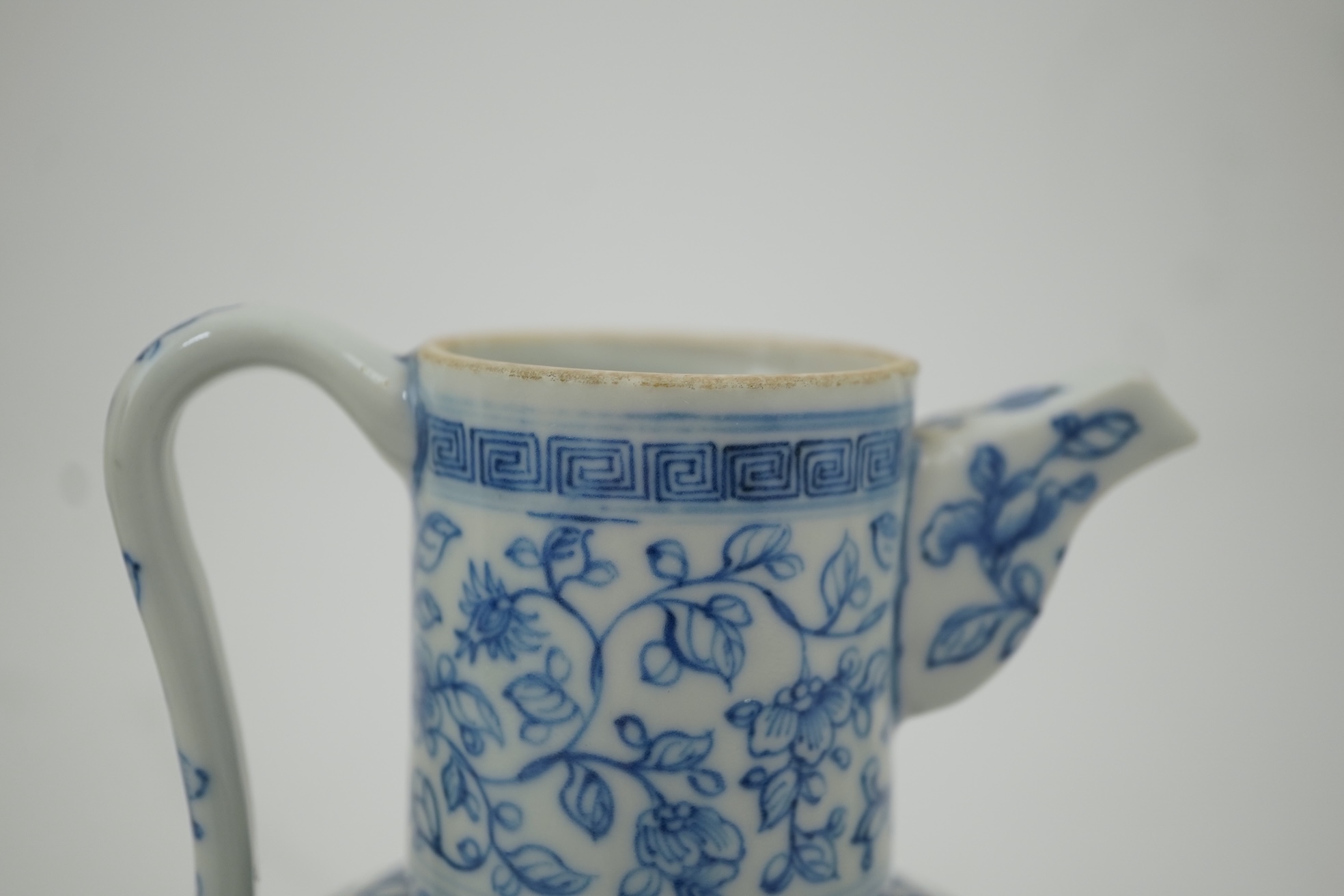 A Chinese blue and white ewer, Hongzhi mark, probably Qing dynasty